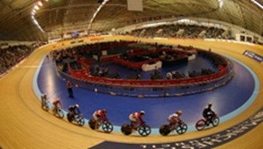 Cyclists in the Manchester Velodrome